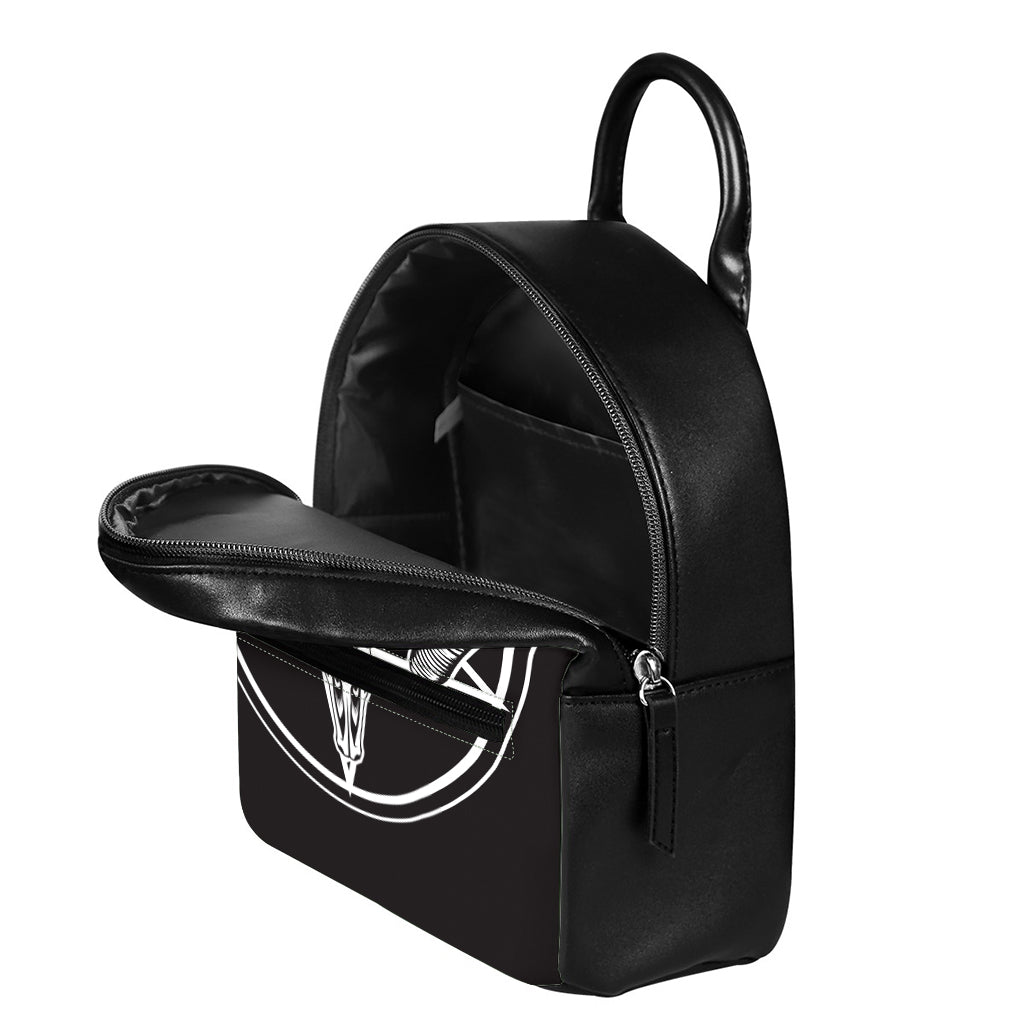 Satan Goat Skull Pentagram Print Leather Backpack