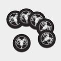 Satan Goat Skull Pentagram Print Leather Coaster Set