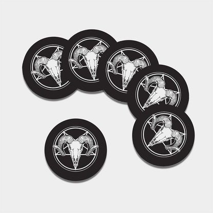Satan Goat Skull Pentagram Print Leather Coaster Set