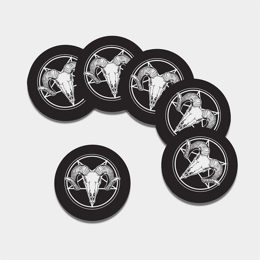 Satan Goat Skull Pentagram Print Leather Coaster Set