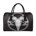 Satan Goat Skull Pentagram Print Leather Duffel Bag