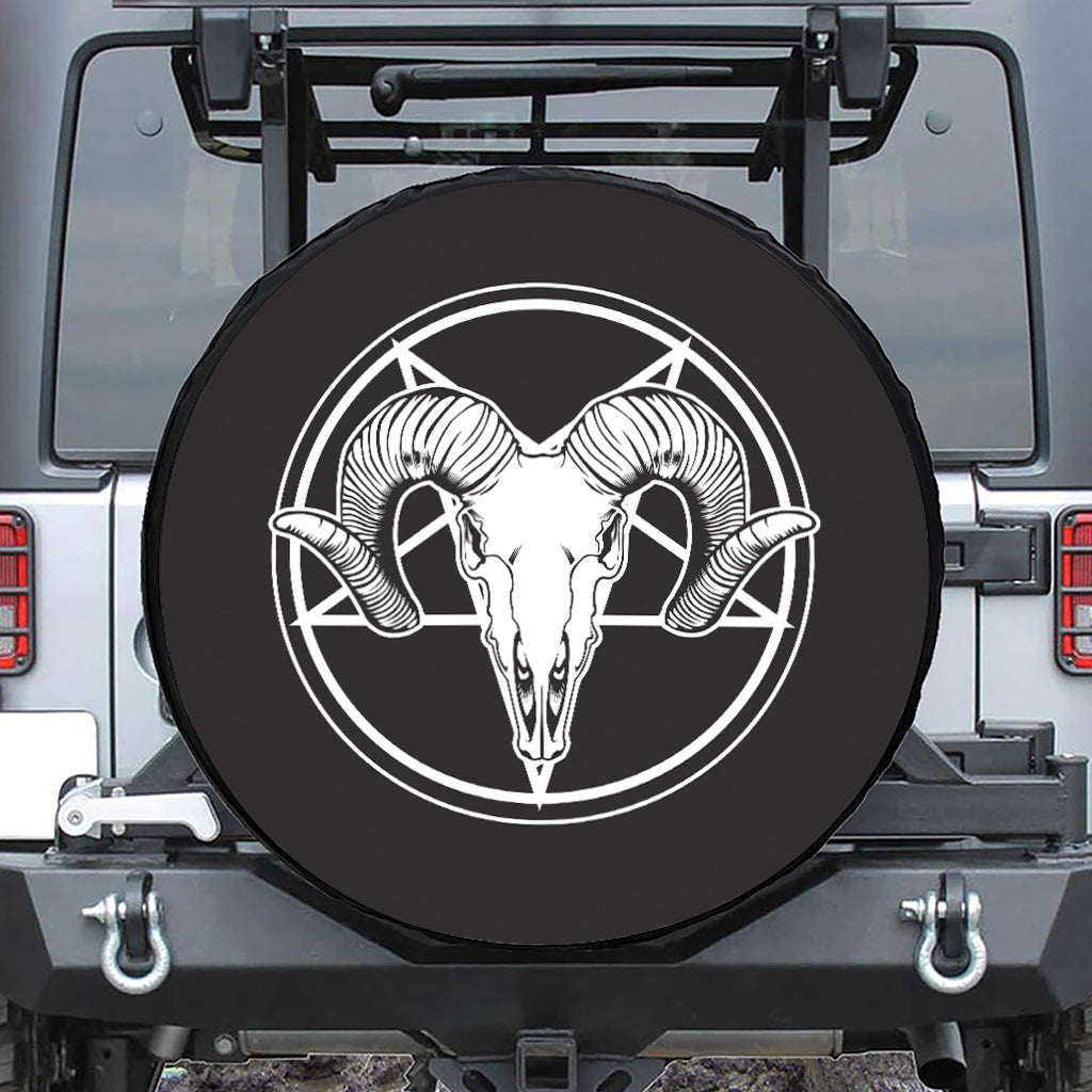 Satan Goat Skull Pentagram Print Leather Spare Tire Cover
