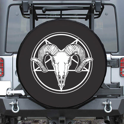 Satan Goat Skull Pentagram Print Leather Spare Tire Cover