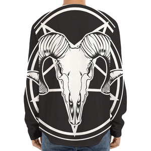 Satan Goat Skull Pentagram Print Long Sleeve Baseball Jersey