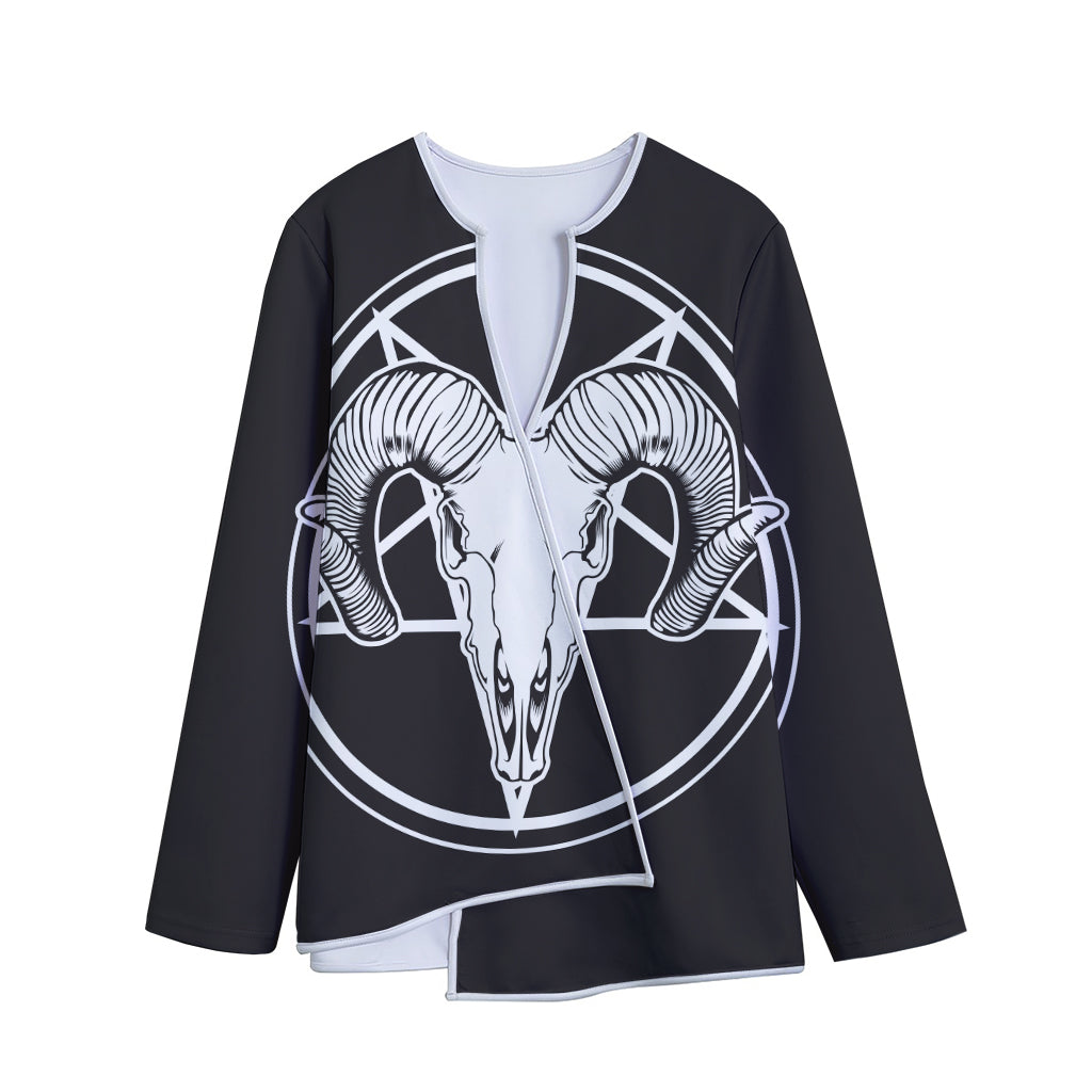 Satan Goat Skull Pentagram Print Long Sleeve Short Coat