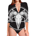 Satan Goat Skull Pentagram Print Long Sleeve Swimsuit