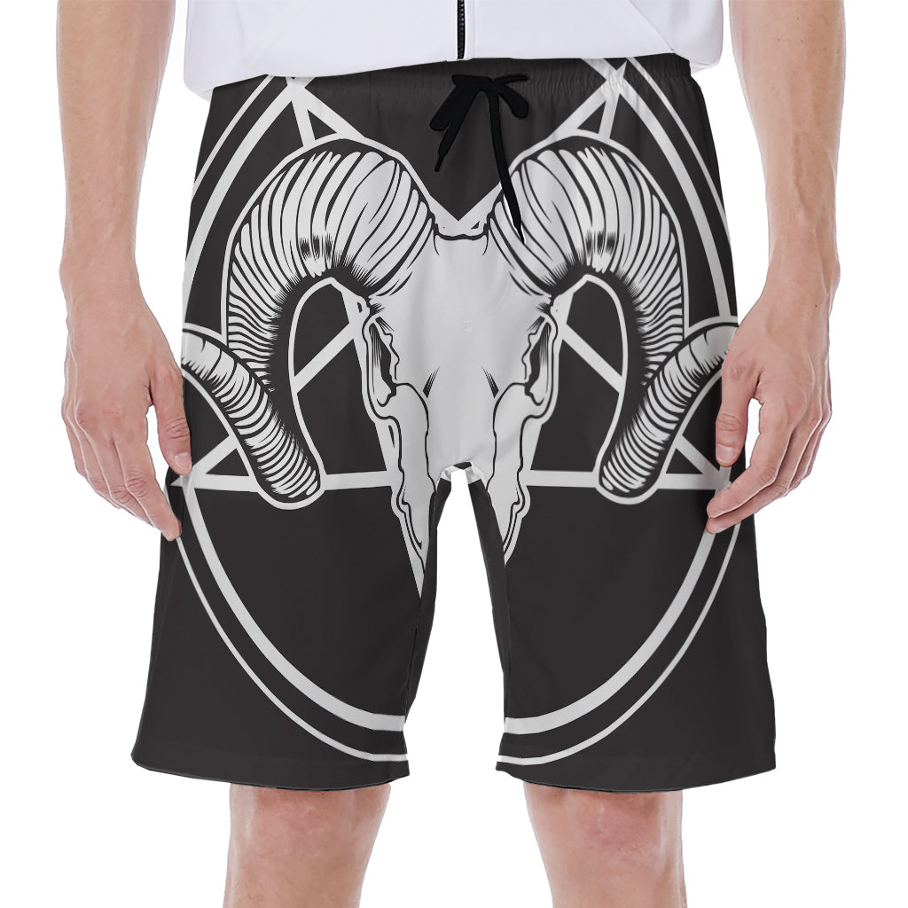 Satan Goat Skull Pentagram Print Men's Beach Shorts