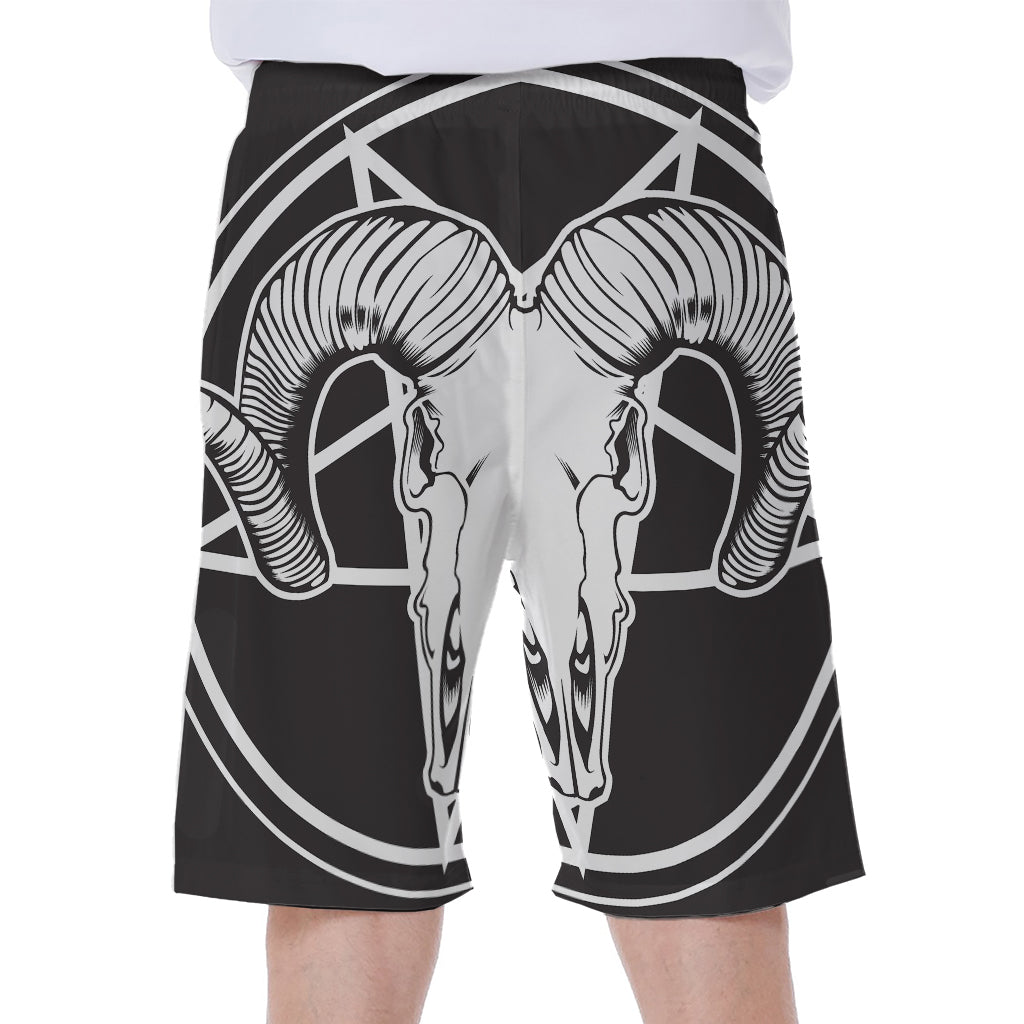 Satan Goat Skull Pentagram Print Men's Beach Shorts