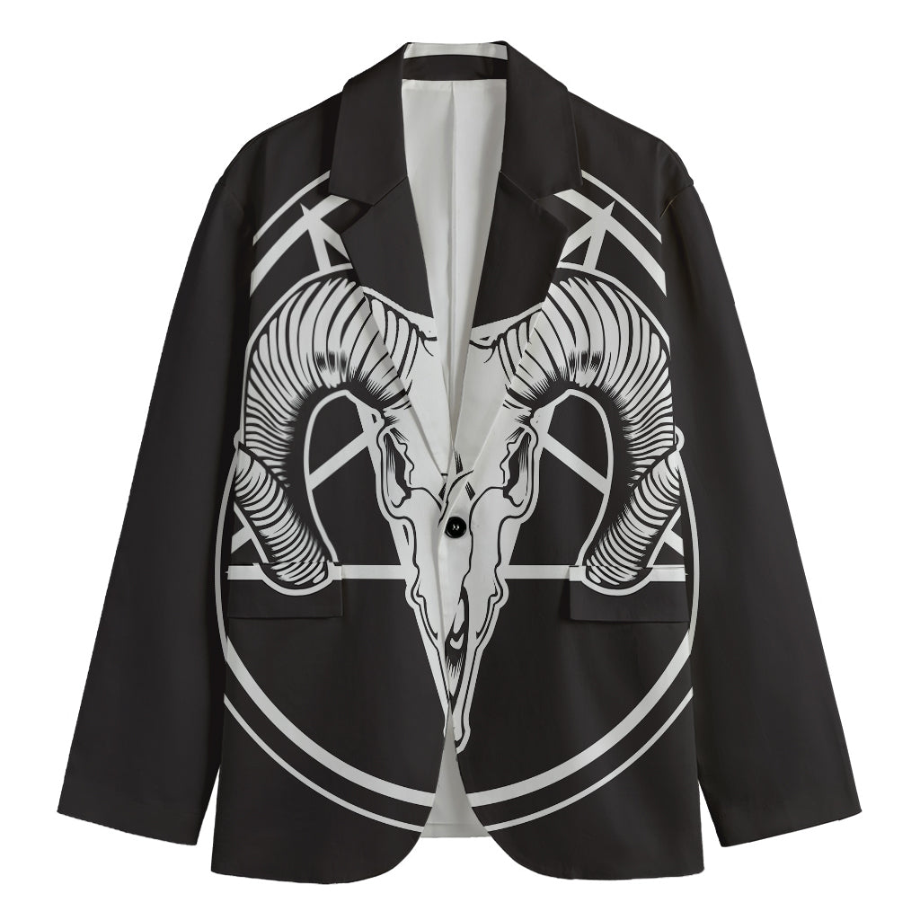 Satan Goat Skull Pentagram Print Men's Cotton Blazer