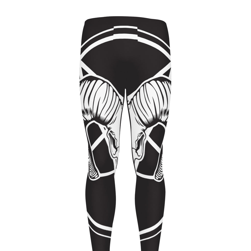 Satan Goat Skull Pentagram Print Men's leggings