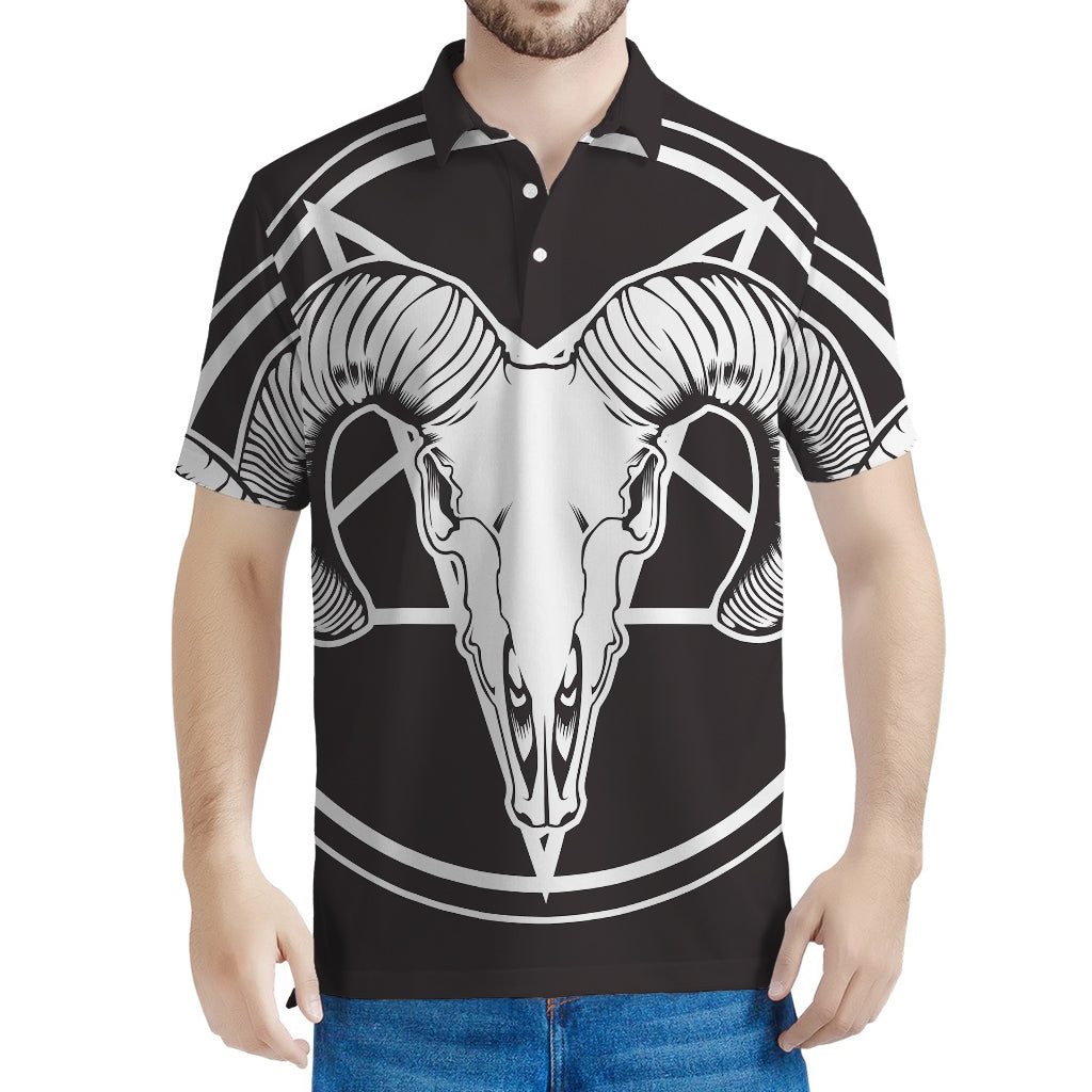 Satan Goat Skull Pentagram Print Men's Polo Shirt
