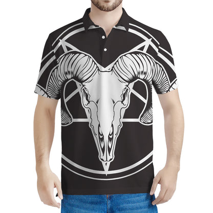 Satan Goat Skull Pentagram Print Men's Polo Shirt