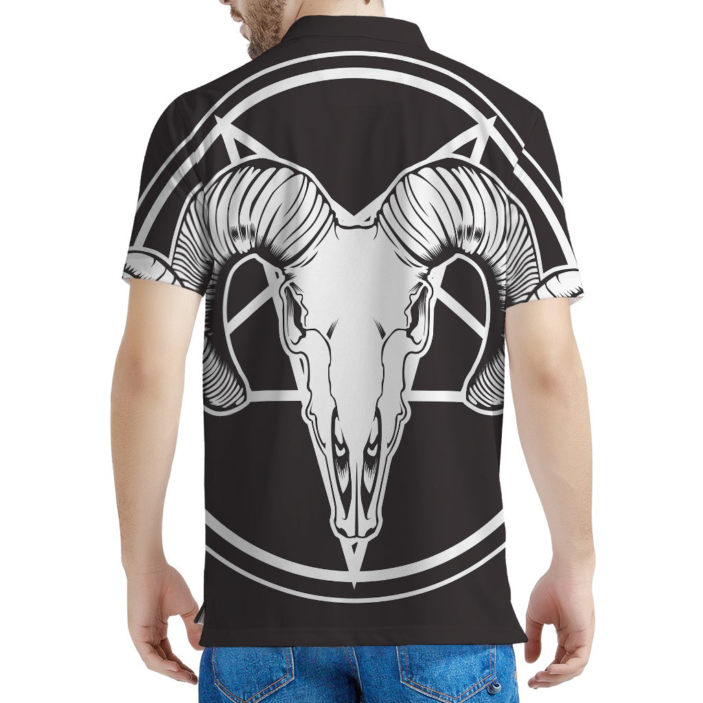Satan Goat Skull Pentagram Print Men's Polo Shirt