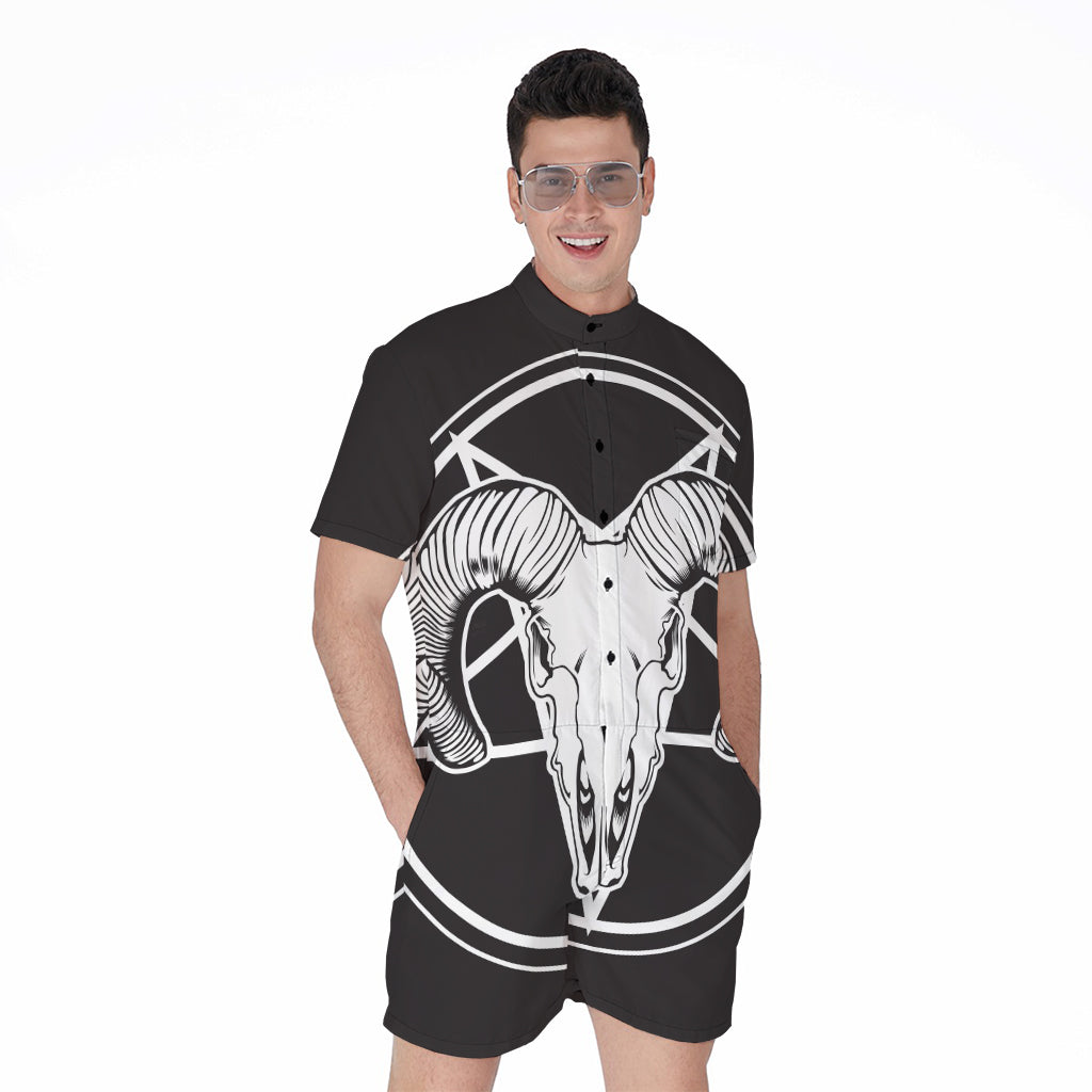 Satan Goat Skull Pentagram Print Men's Rompers