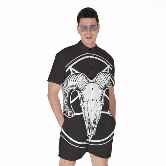 Satan Goat Skull Pentagram Print Men's Rompers