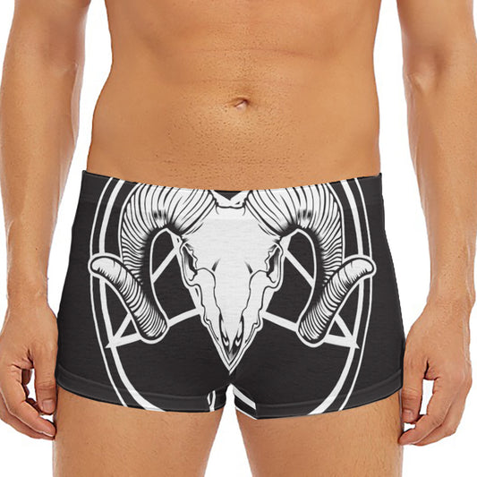 Satan Goat Skull Pentagram Print Men's Short Boxer Briefs
