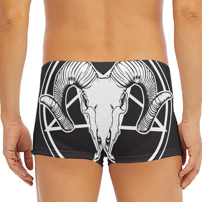Satan Goat Skull Pentagram Print Men's Short Boxer Briefs