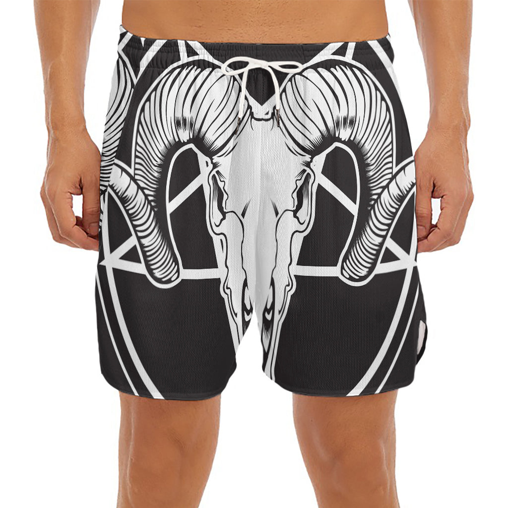 Satan Goat Skull Pentagram Print Men's Split Running Shorts