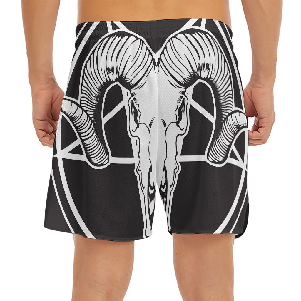Satan Goat Skull Pentagram Print Men's Split Running Shorts