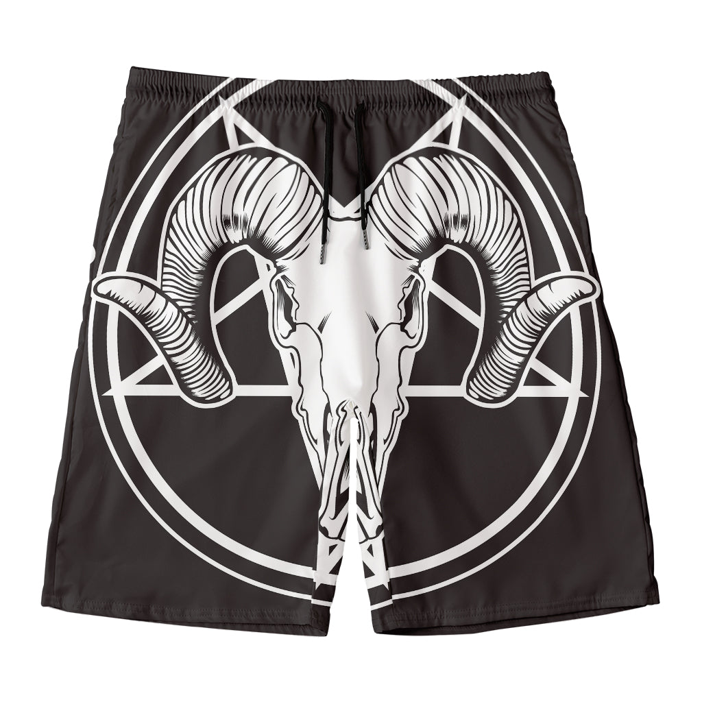Satan Goat Skull Pentagram Print Men's Swim Trunks