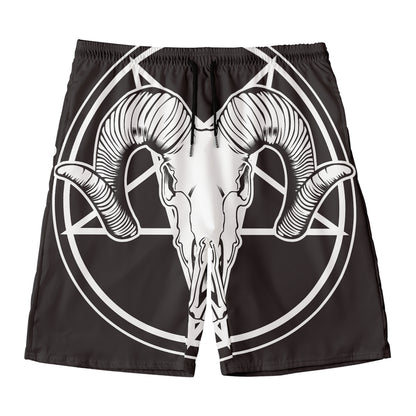Satan Goat Skull Pentagram Print Men's Swim Trunks