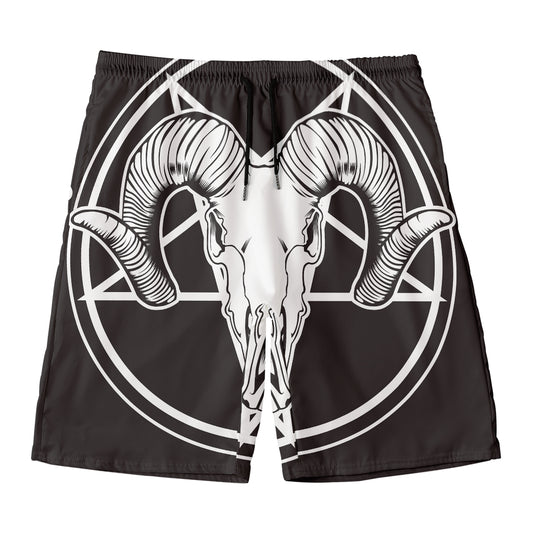Satan Goat Skull Pentagram Print Men's Swim Trunks