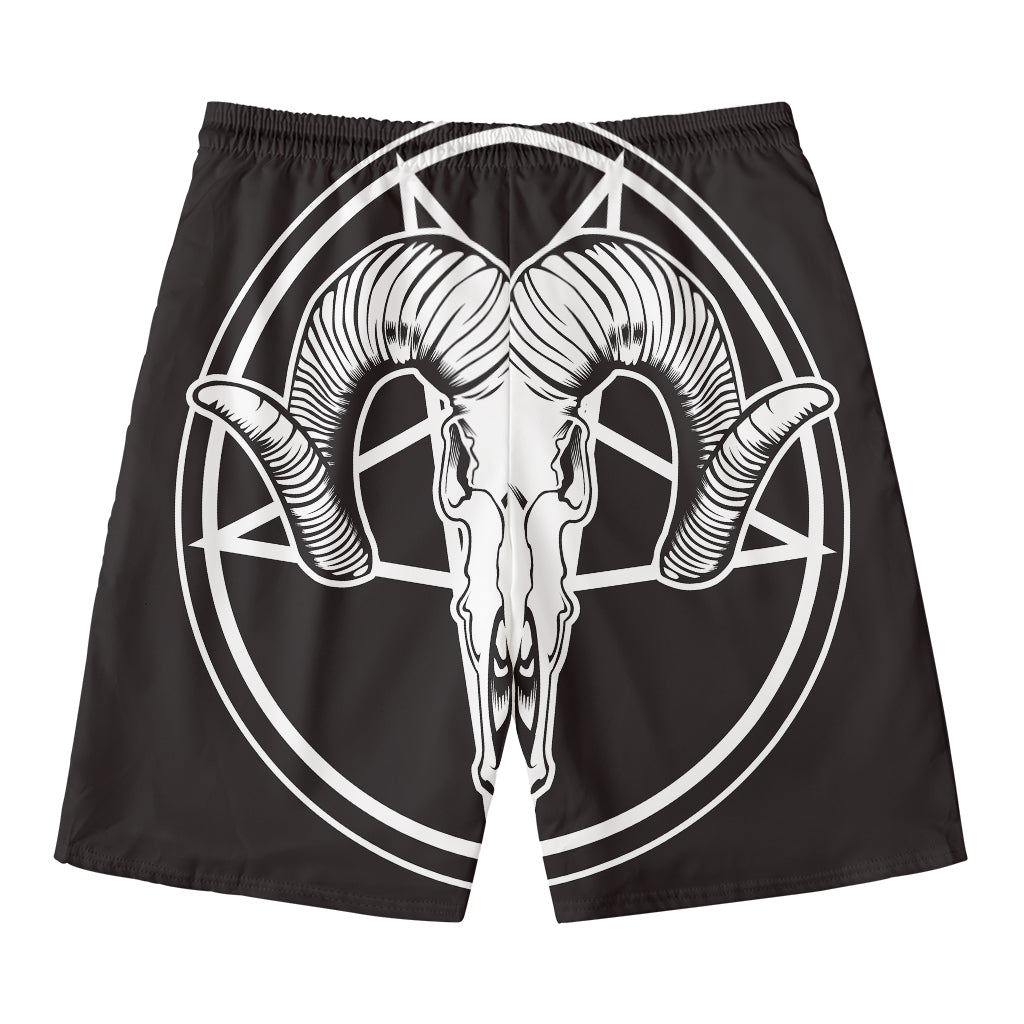 Satan Goat Skull Pentagram Print Men's Swim Trunks