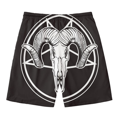 Satan Goat Skull Pentagram Print Men's Swim Trunks