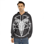 Satan Goat Skull Pentagram Print Men's Velvet Pullover Hoodie