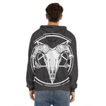 Satan Goat Skull Pentagram Print Men's Velvet Pullover Hoodie