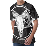 Satan Goat Skull Pentagram Print Men's Velvet T-Shirt