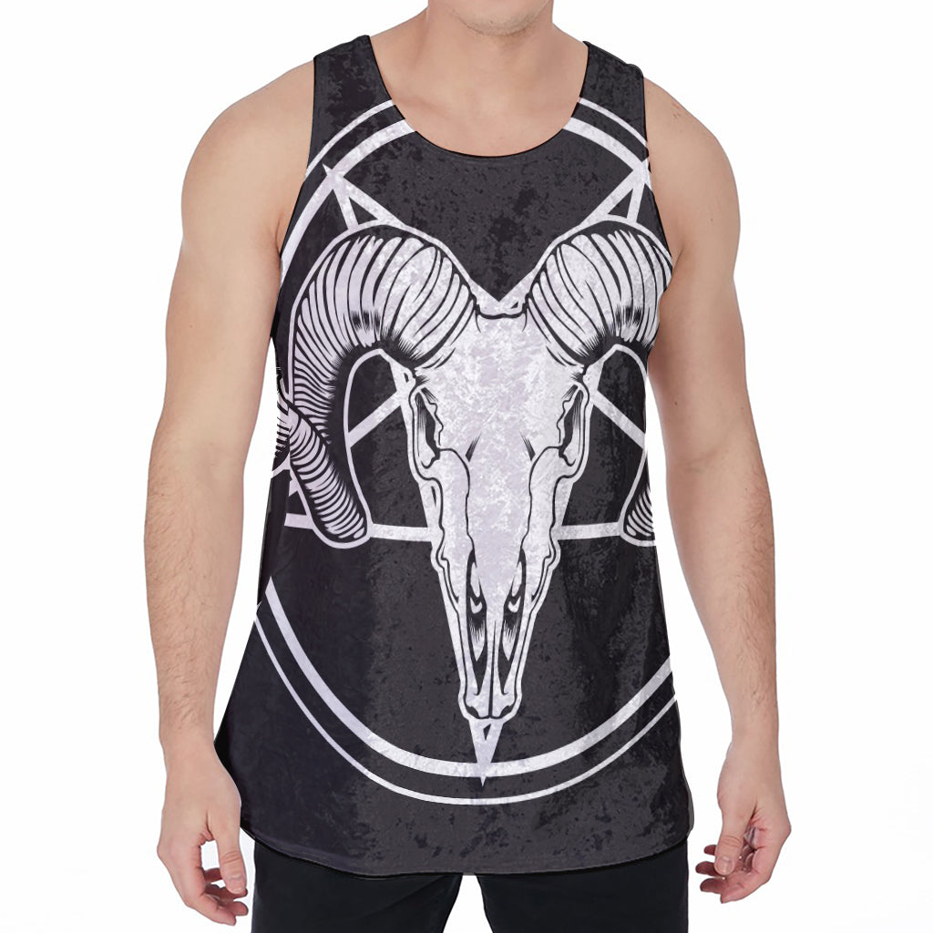 Satan Goat Skull Pentagram Print Men's Velvet Tank Top
