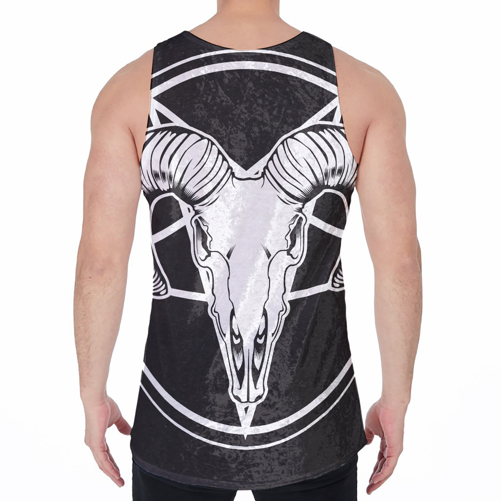 Satan Goat Skull Pentagram Print Men's Velvet Tank Top