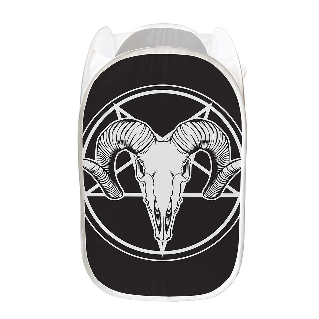 Satan Goat Skull Pentagram Print Mesh Laundry Hamper