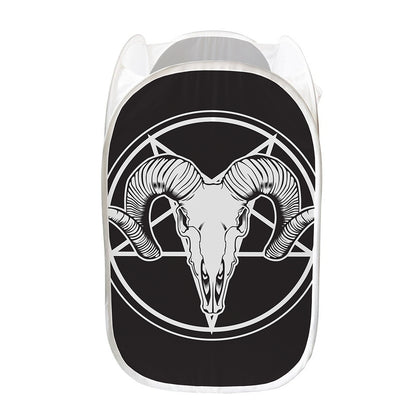 Satan Goat Skull Pentagram Print Mesh Laundry Hamper