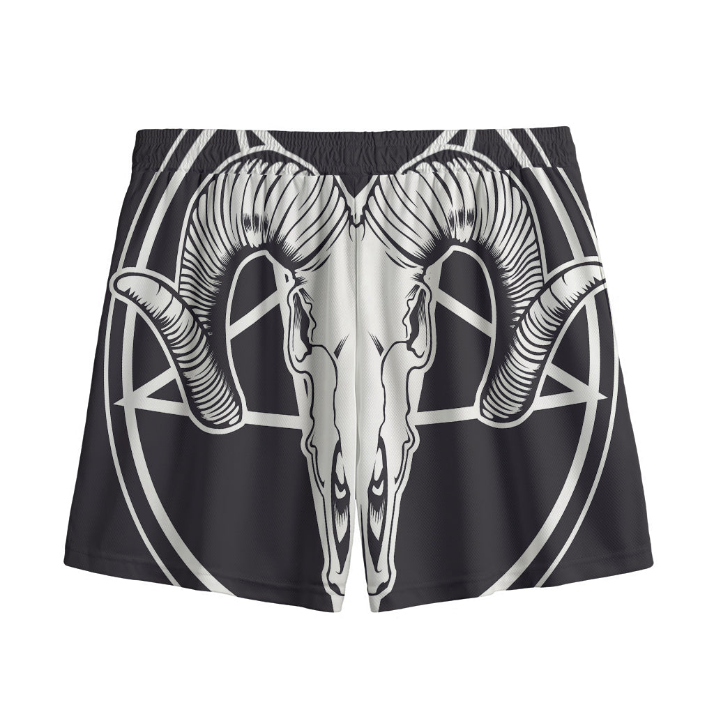 Satan Goat Skull Pentagram Print Mesh Shorts