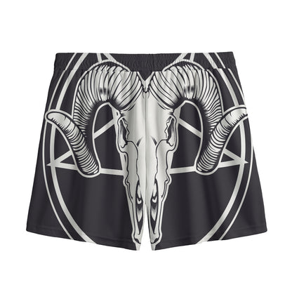 Satan Goat Skull Pentagram Print Mesh Shorts