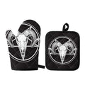 Satan Goat Skull Pentagram Print Oven Mitt And Pot Holder Set