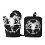 Satan Goat Skull Pentagram Print Oven Mitt And Pot Holder Set