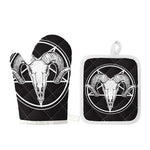 Satan Goat Skull Pentagram Print Oven Mitt And Pot Holder Set
