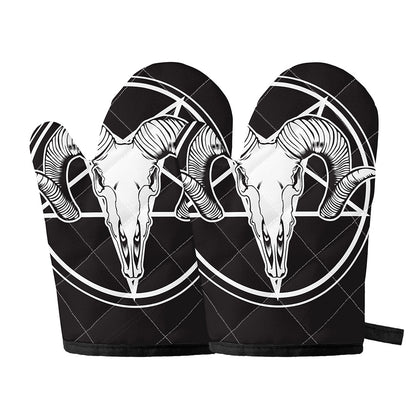 Satan Goat Skull Pentagram Print Oven Mitts