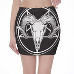 Satan Goat Skull Pentagram Print Pencil Mini Skirt