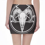 Satan Goat Skull Pentagram Print Pencil Mini Skirt