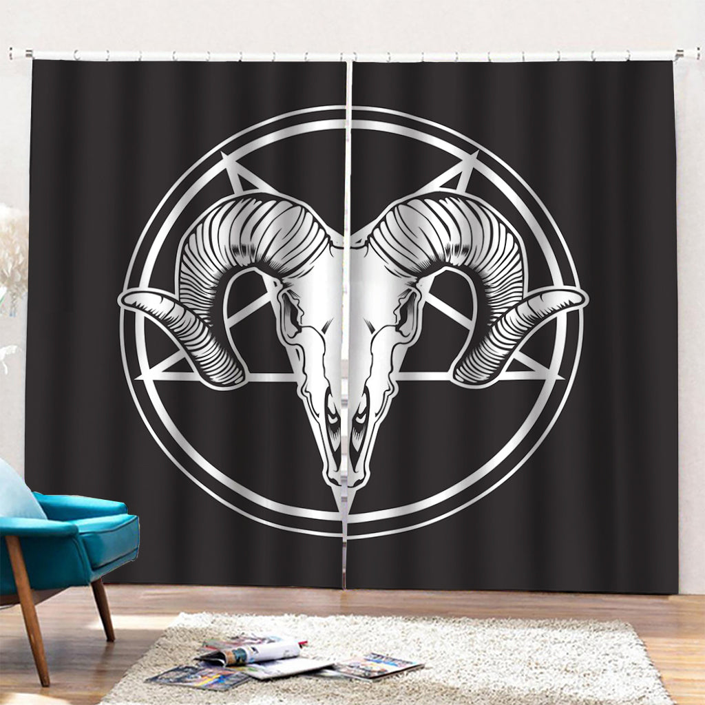 Satan Goat Skull Pentagram Print Pencil Pleat Curtains