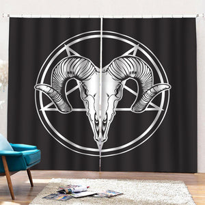 Satan Goat Skull Pentagram Print Pencil Pleat Curtains