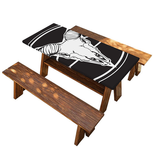 Satan Goat Skull Pentagram Print Picnic Table Cover