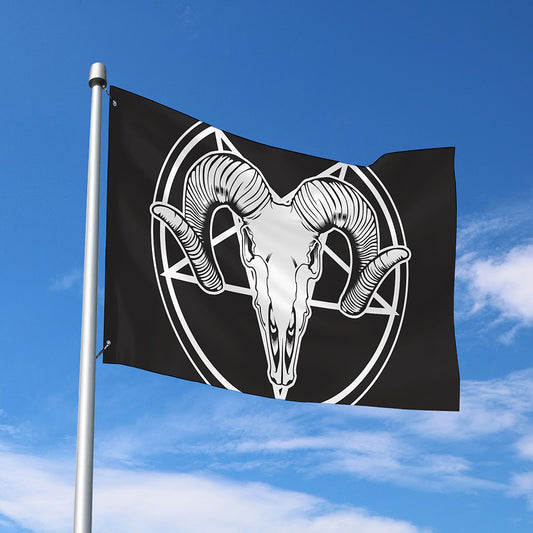 Satan Goat Skull Pentagram Print Polyester Flag