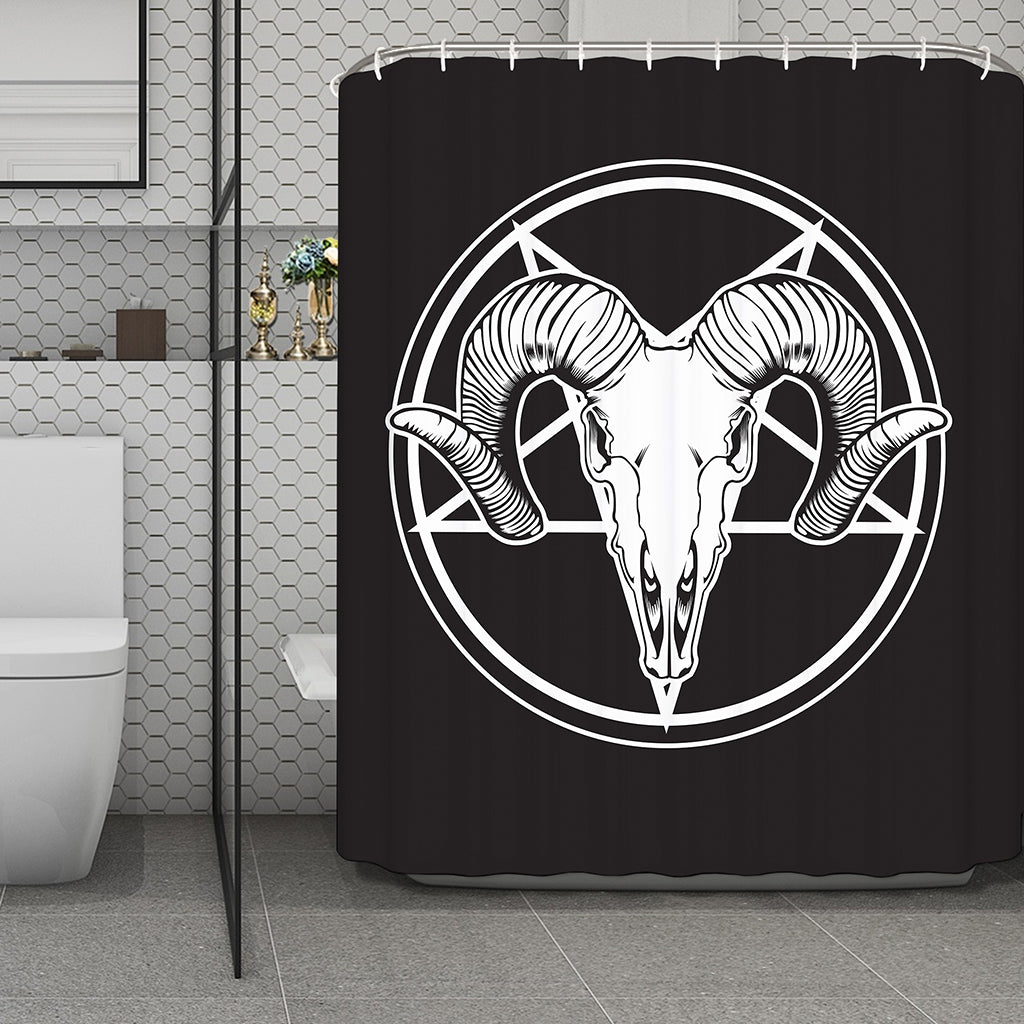 Satan Goat Skull Pentagram Print Polyester Shower Curtain