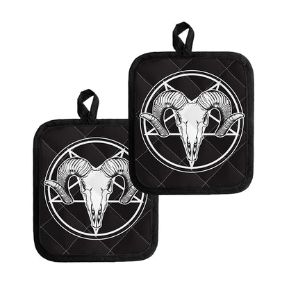 Satan Goat Skull Pentagram Print Pot Holders