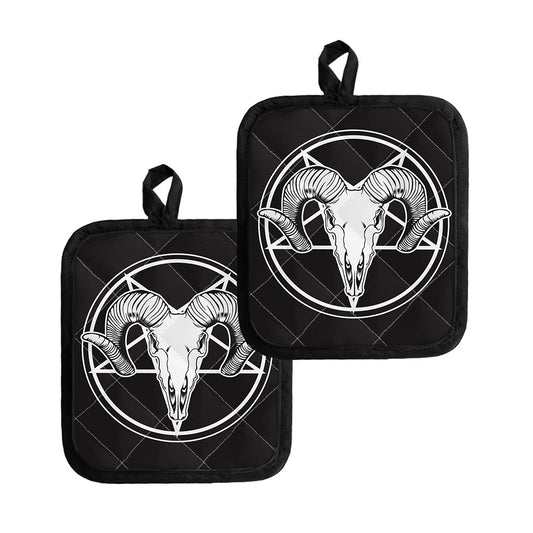 Satan Goat Skull Pentagram Print Pot Holders